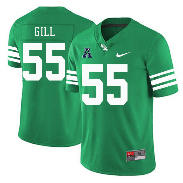 #55 Richard Gill North Texas Mean Green College Football Jerseys Stitched-Green